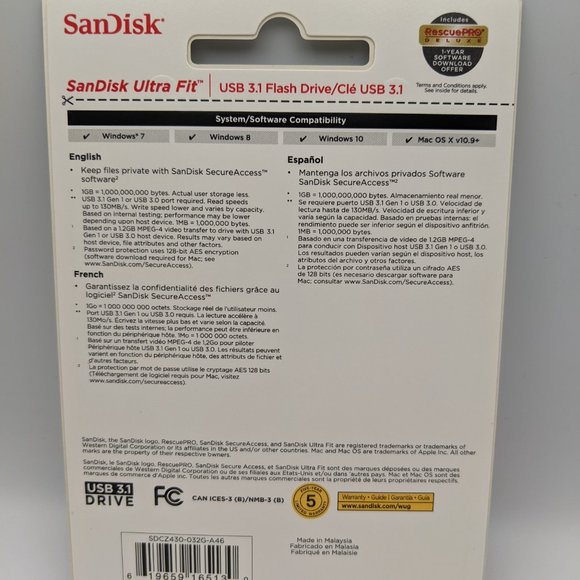 Sandisk Ultra Fit 32GB USB 3.1 Flash Memory Stick Storage Drive - Picture 4 of 5